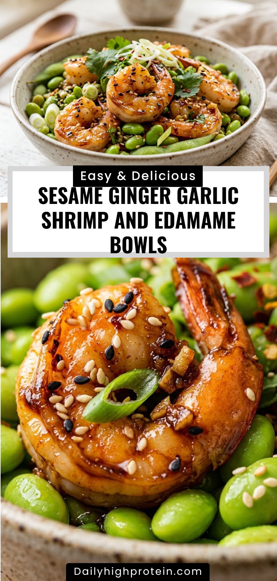 Sesame Ginger Garlic Shrimp Edamame Bowls