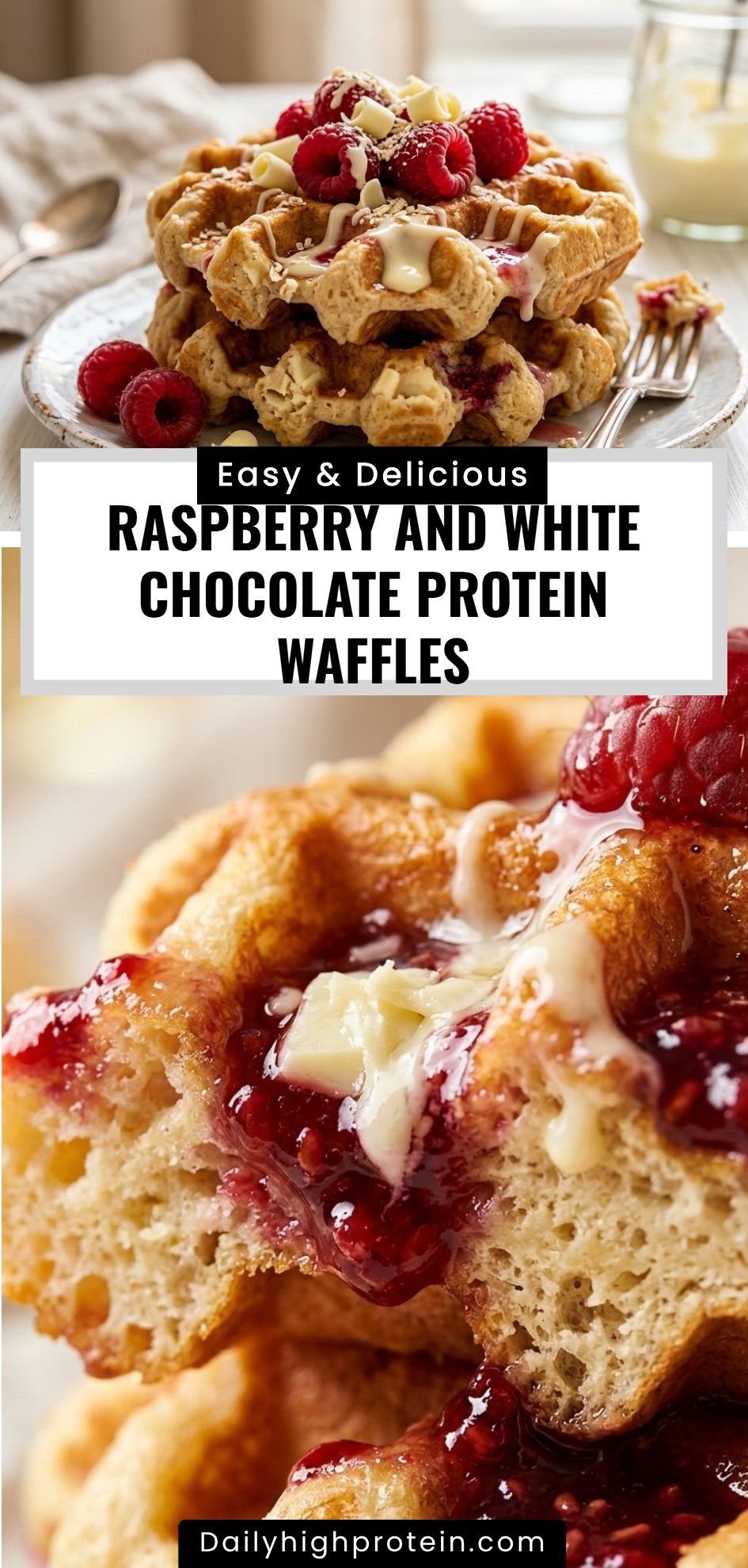 Raspberry White Chocolate Protein Waffles