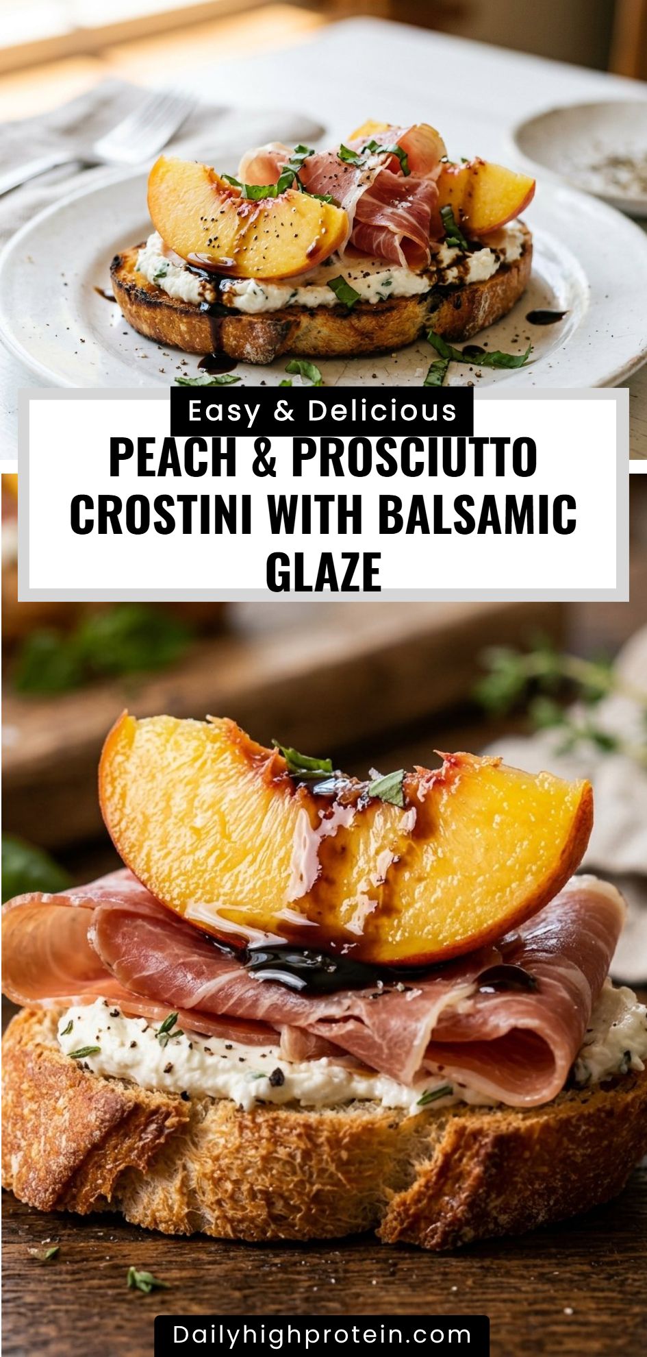 Peach Prosciutto Crostini Balsamic Glaze