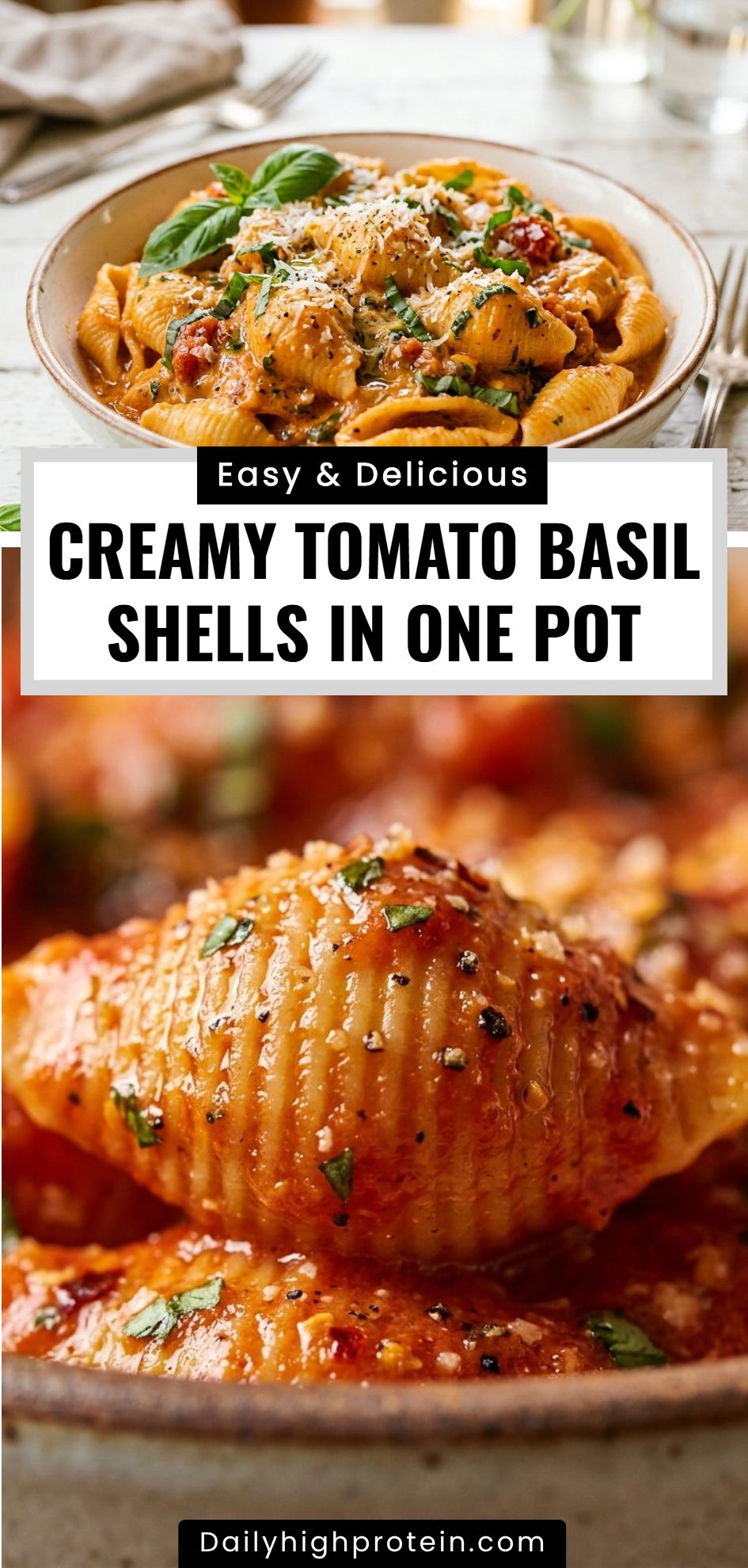 Creamy Tomato Basil Shells One Pot