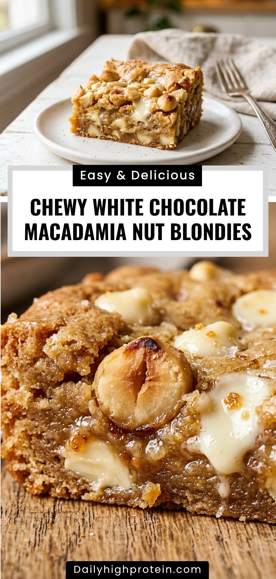Chewy White Chocolate Macadamia Blondies