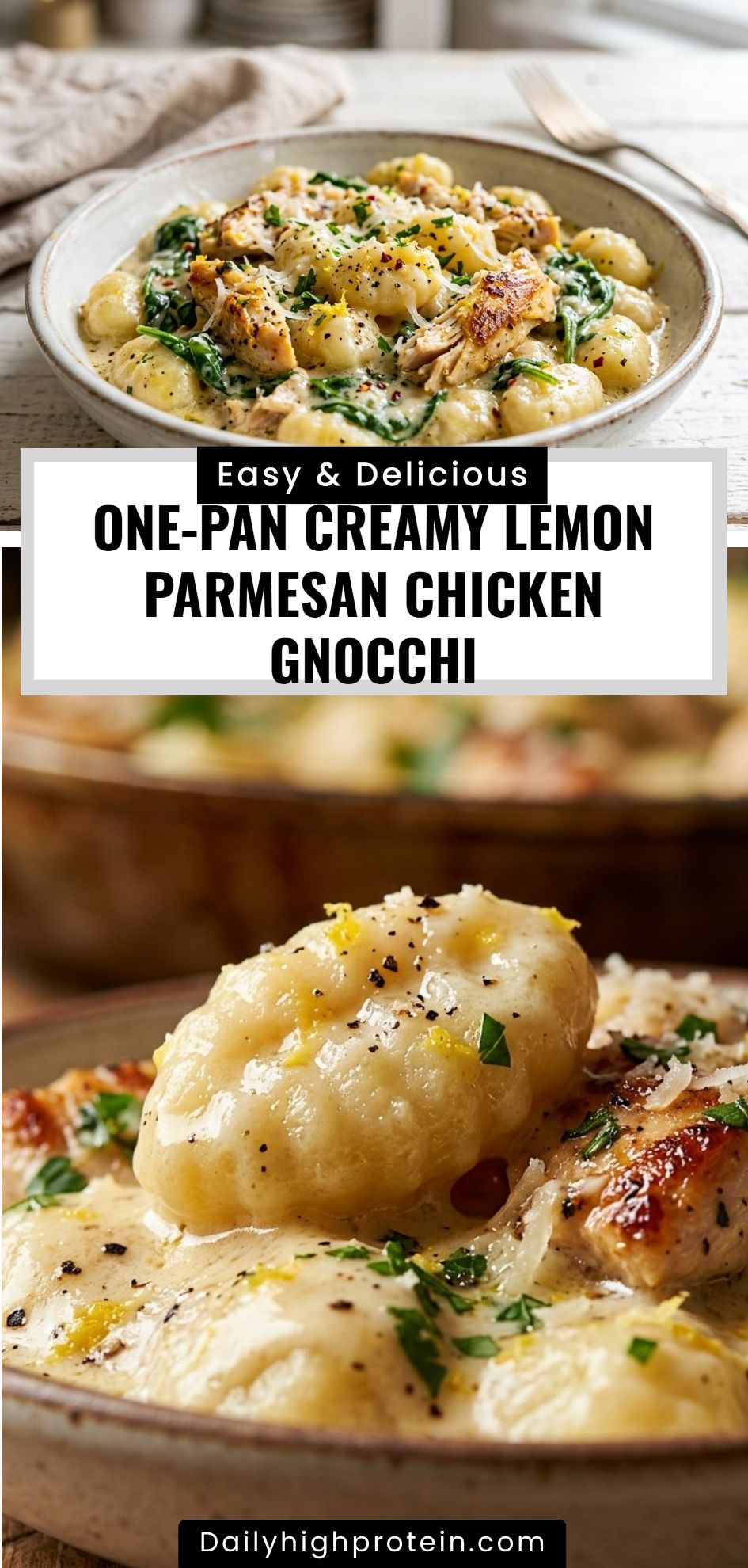One Pan Creamy Lemon Parmesan Chicken Gnocchi