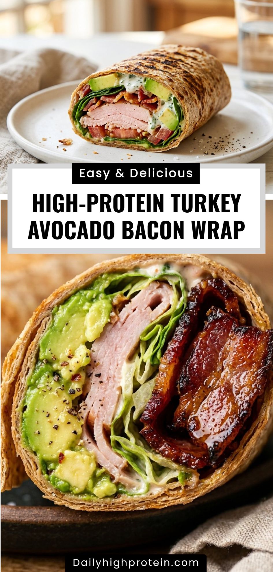 High Protein Turkey Avocado Bacon Wrap