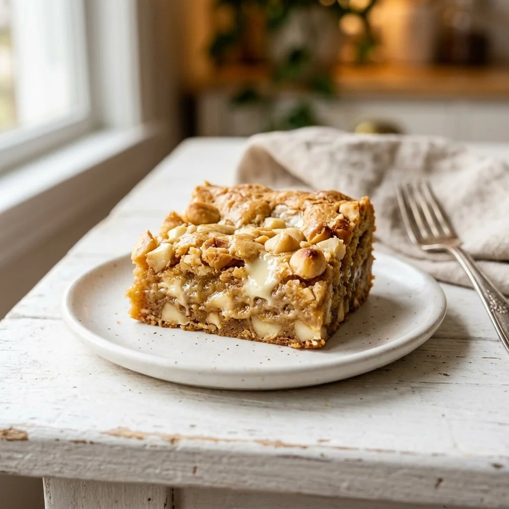 Chewy White Chocolate Macadamia Nut Blondies