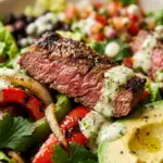 Cilantro Lime Dressing drizzled over a delicious steak fajita salad