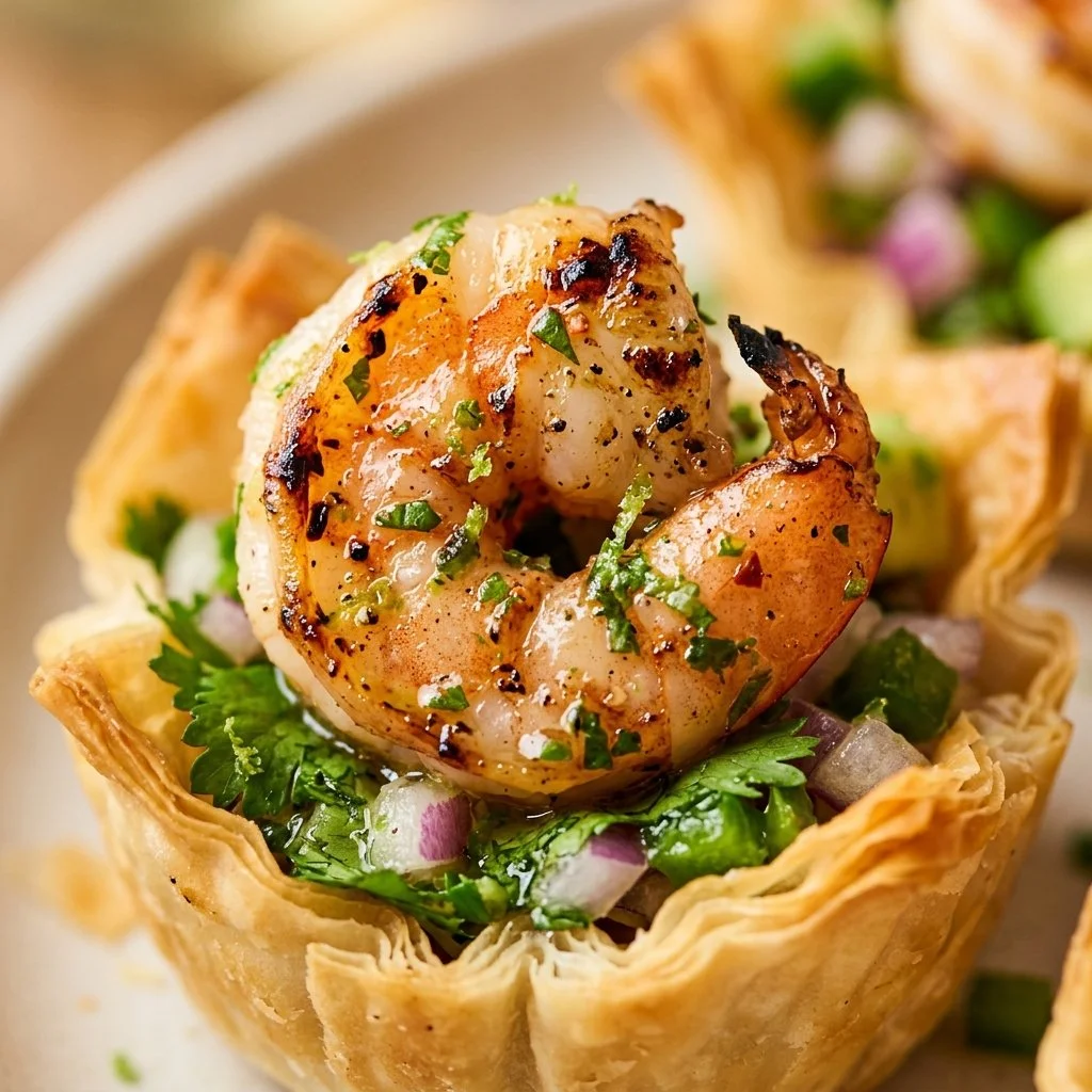 Cilantro Lime Shrimp Cups served with fresh ingredients and garnished.