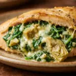 Creamy Spinach and Artichoke Stuffed Chicken on a plate