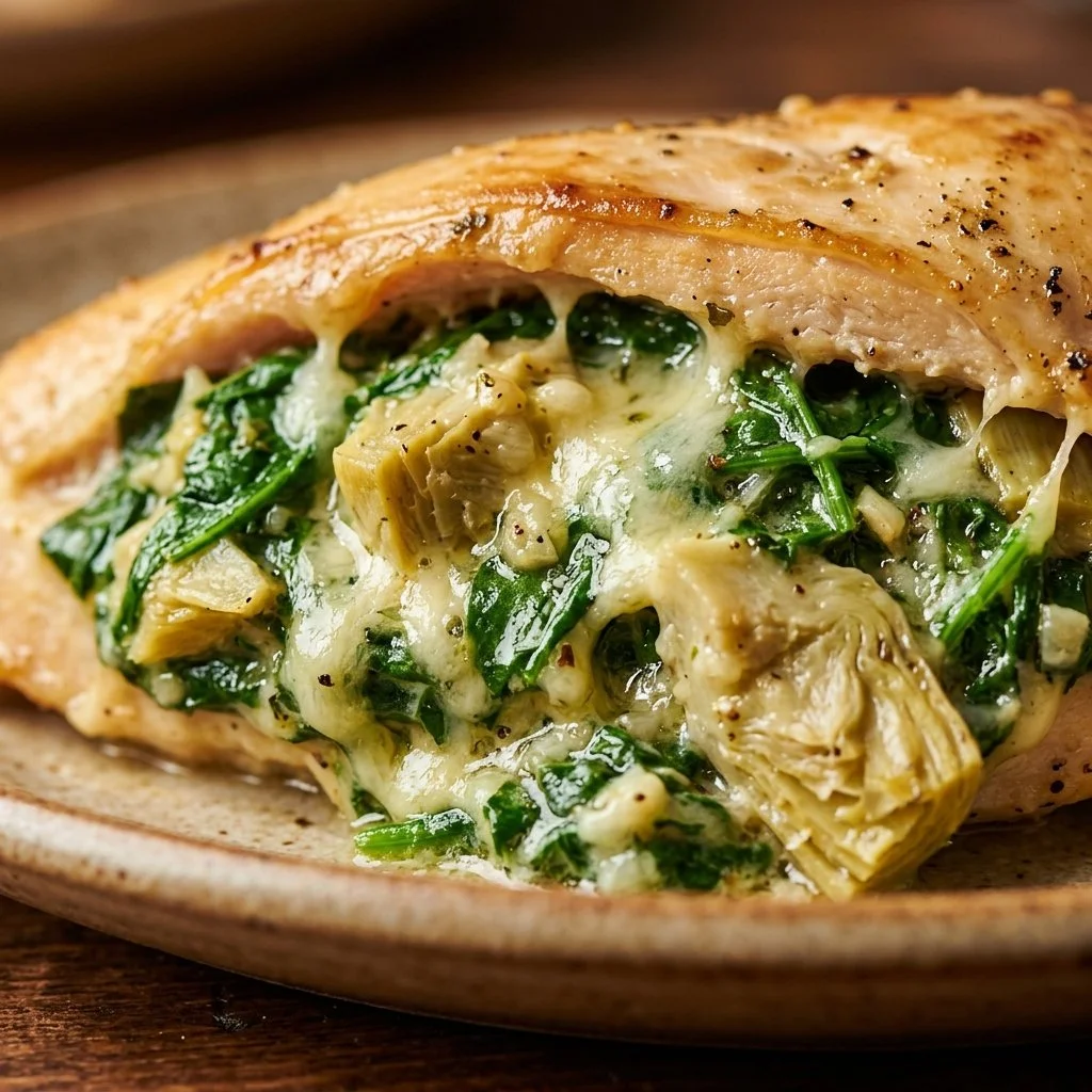 Creamy Spinach and Artichoke Stuffed Chicken on a plate