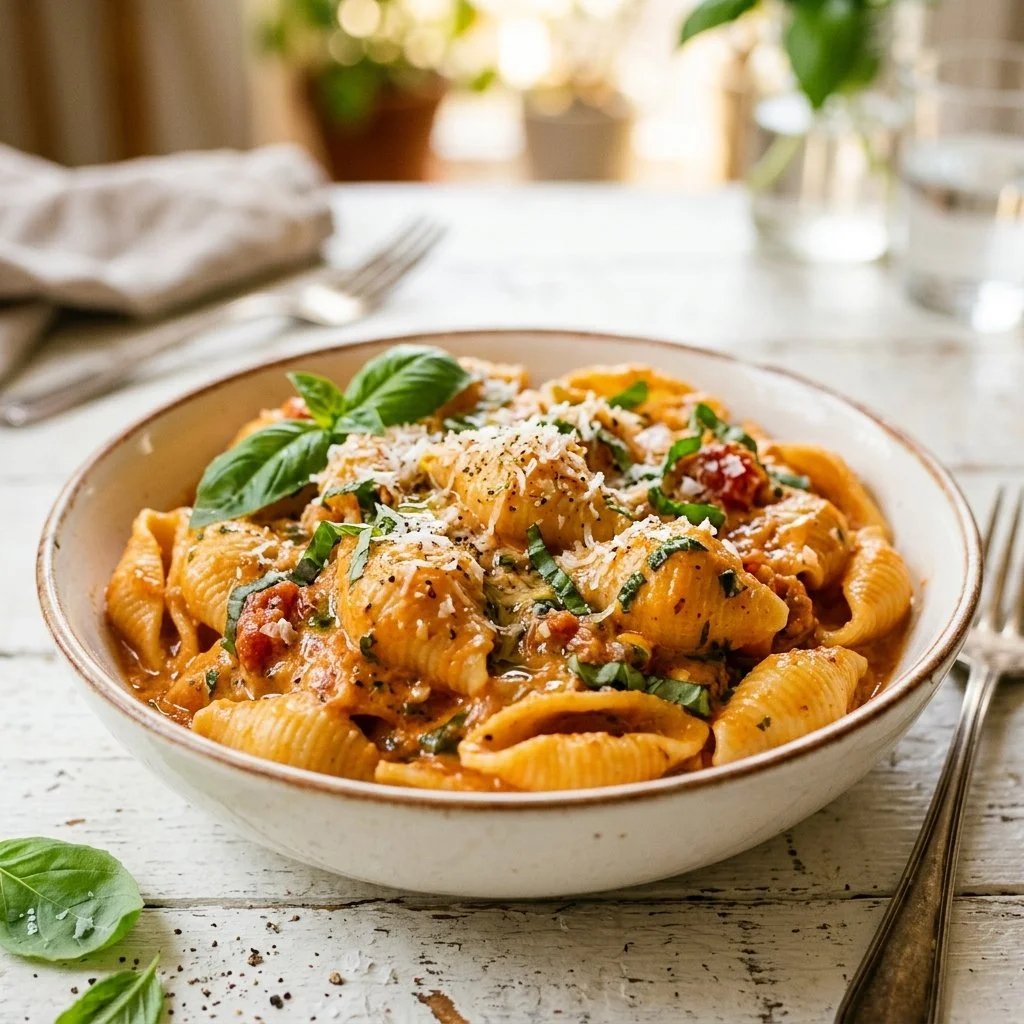 Creamy Tomato Basil Shells in One Pot
