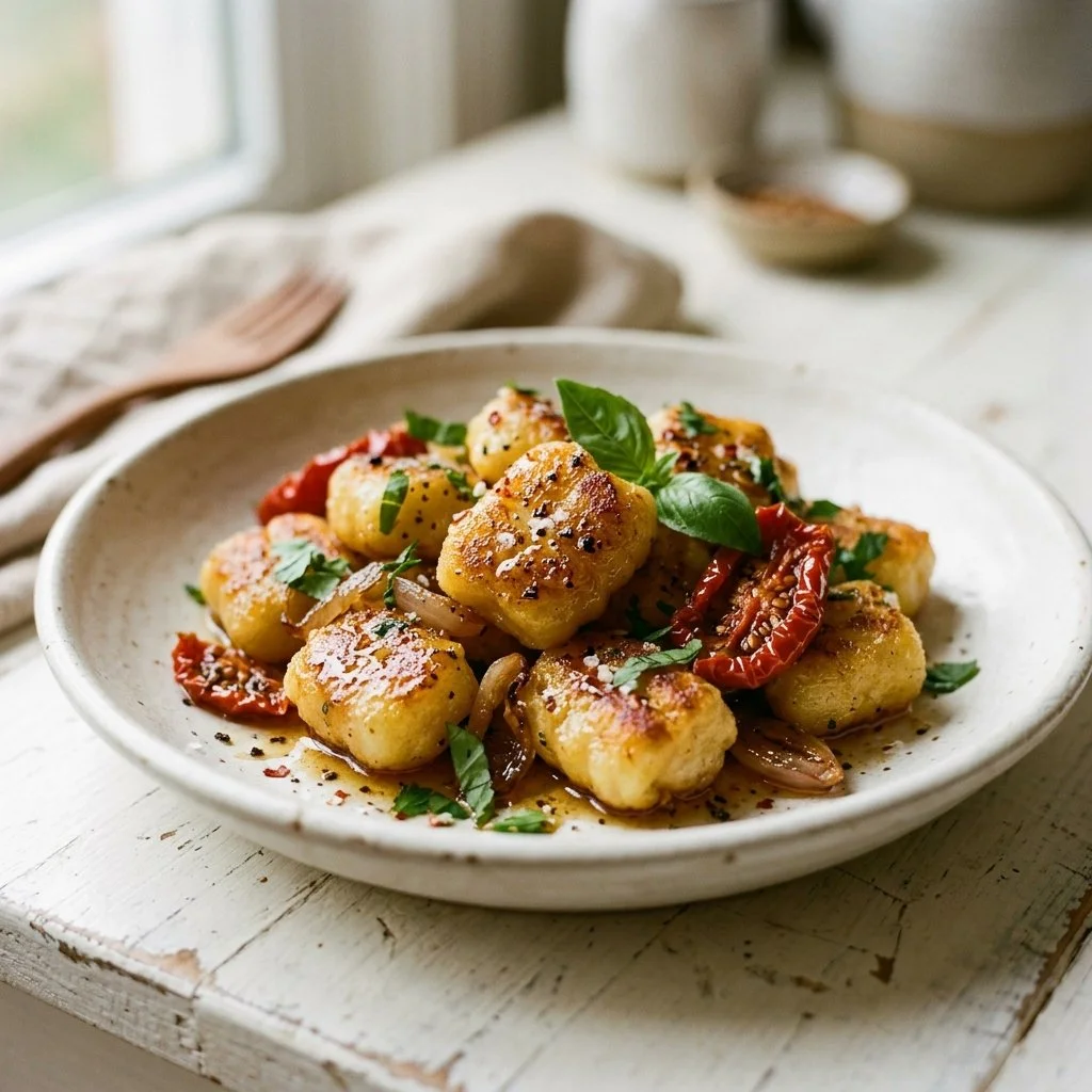 Crispy Honey Gnocchi with Sun-Dried Tomatoes