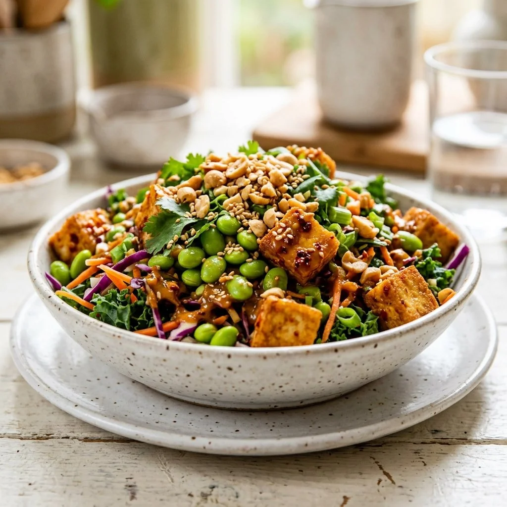 Crunchy Peanut Tofu and Edamame Salad