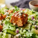 High-protein buffalo chicken chopped salad with fresh veggies and creamy dressing