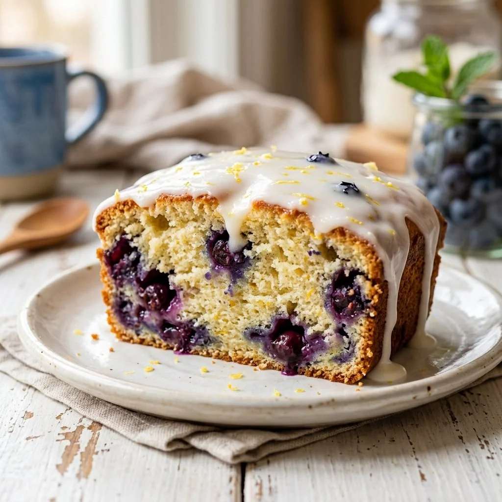 Iced Lemon Blueberry Loaf Cake Recipe