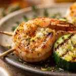 Lemon pepper shrimp skewers with zucchini on the grill