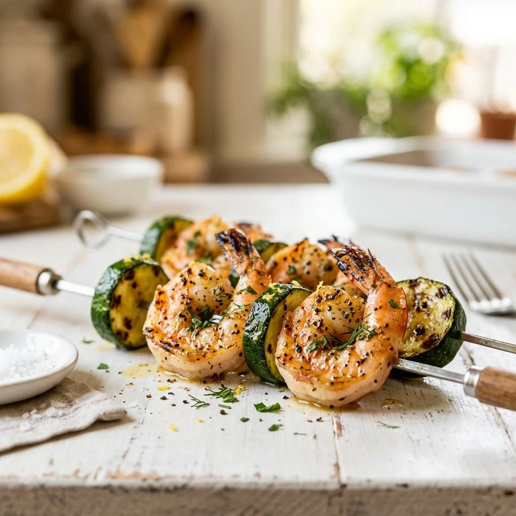 Lemon Pepper Shrimp Skewers with Zucchini