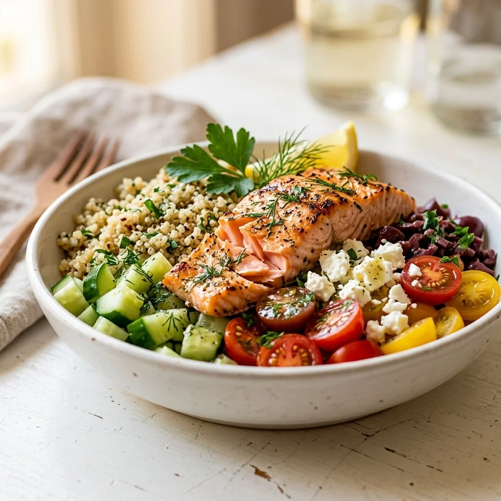 Mediterranean Salmon Quinoa Bowl Recipe