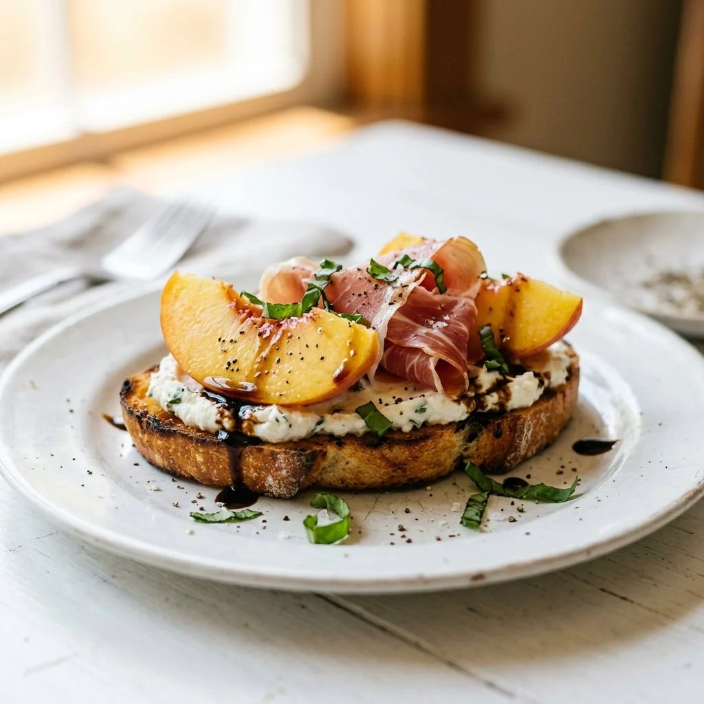Peach & Prosciutto Crostini with Balsamic Glaze