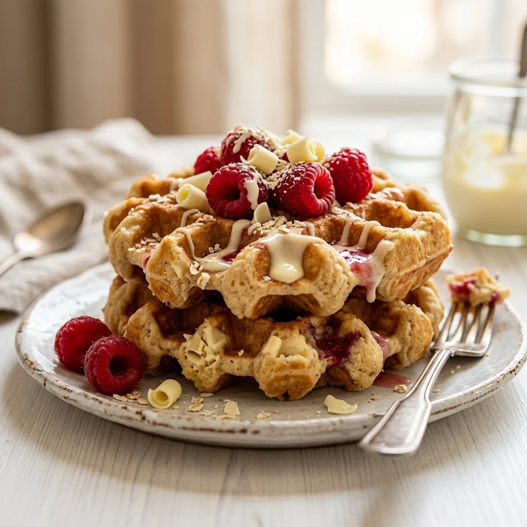 Raspberry and White Chocolate Protein Waffles