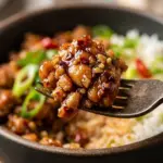 Sticky Firecracker Ground Chicken Bowls with vibrant vegetables and delicious sauce