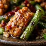 Sweet chili ground turkey stir-fry with green beans in a vibrant dish