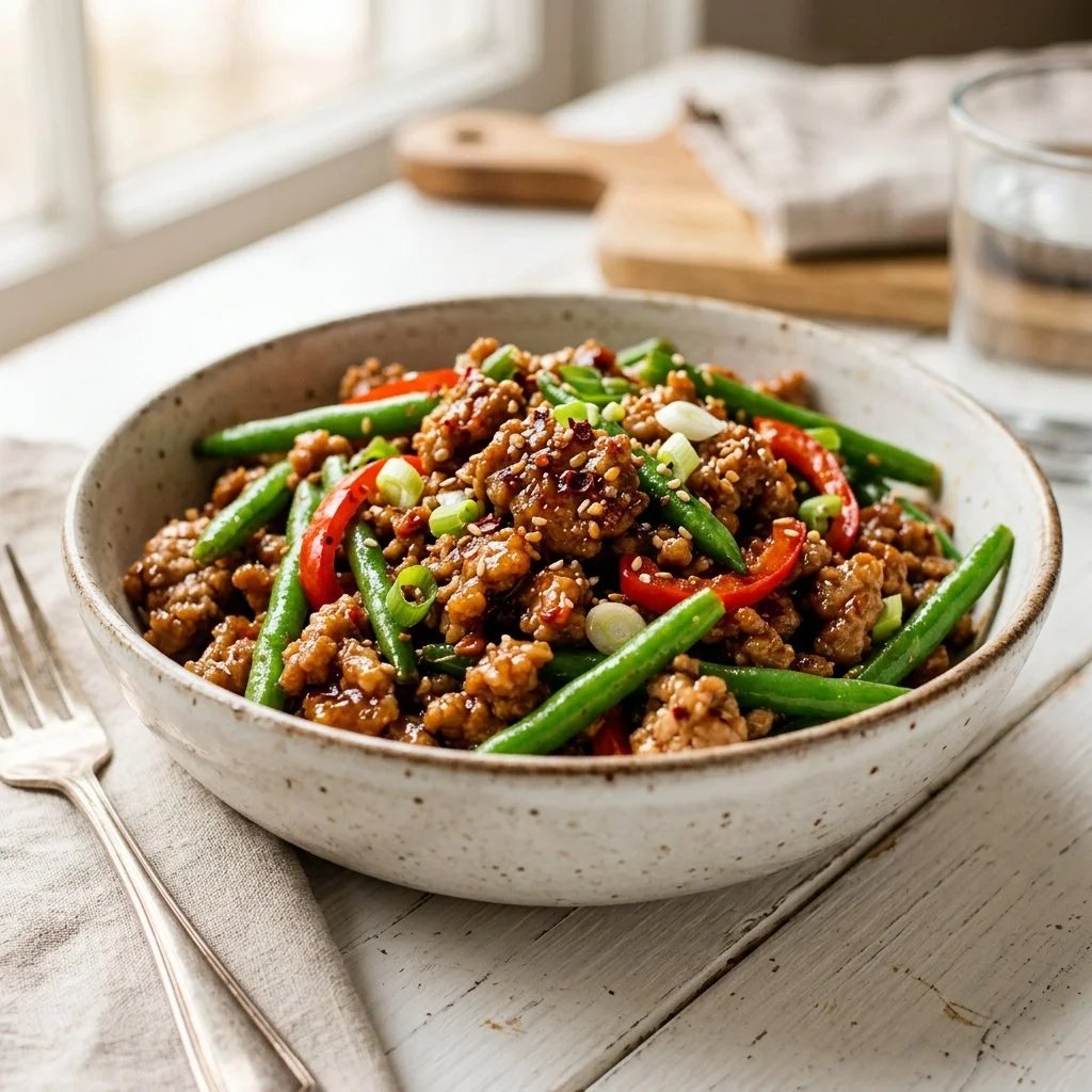 Sweet Chili Ground Turkey and Green Bean Stir-Fry