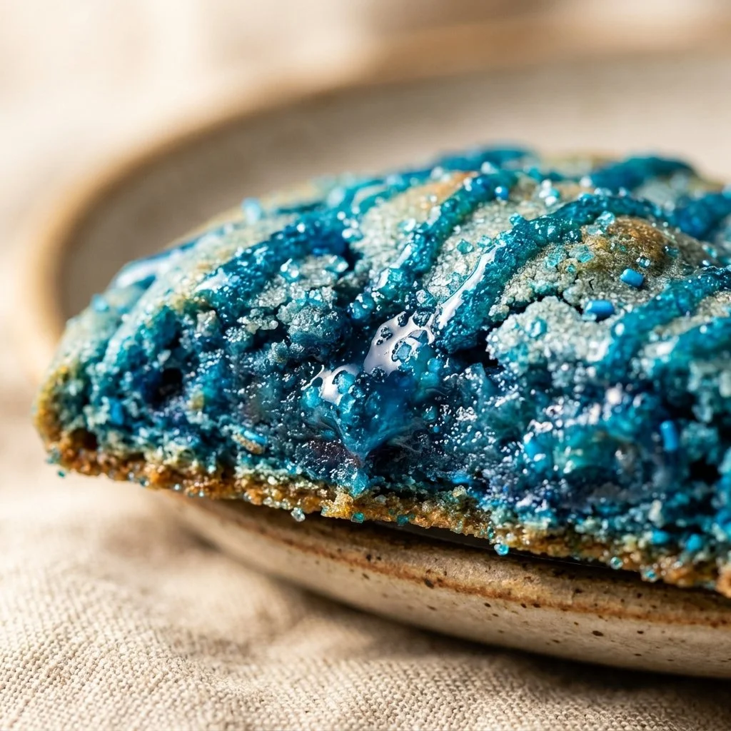 Freshly baked Blue Raspberry Icee Cookies with colorful blue sprinkles