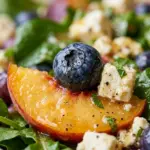 Delicious Blueberry Peach Feta Salad with fresh fruits and feta cheese
