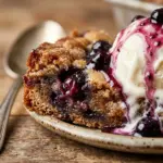 Delicious blueberry sugar cookie blondies served with ice cream