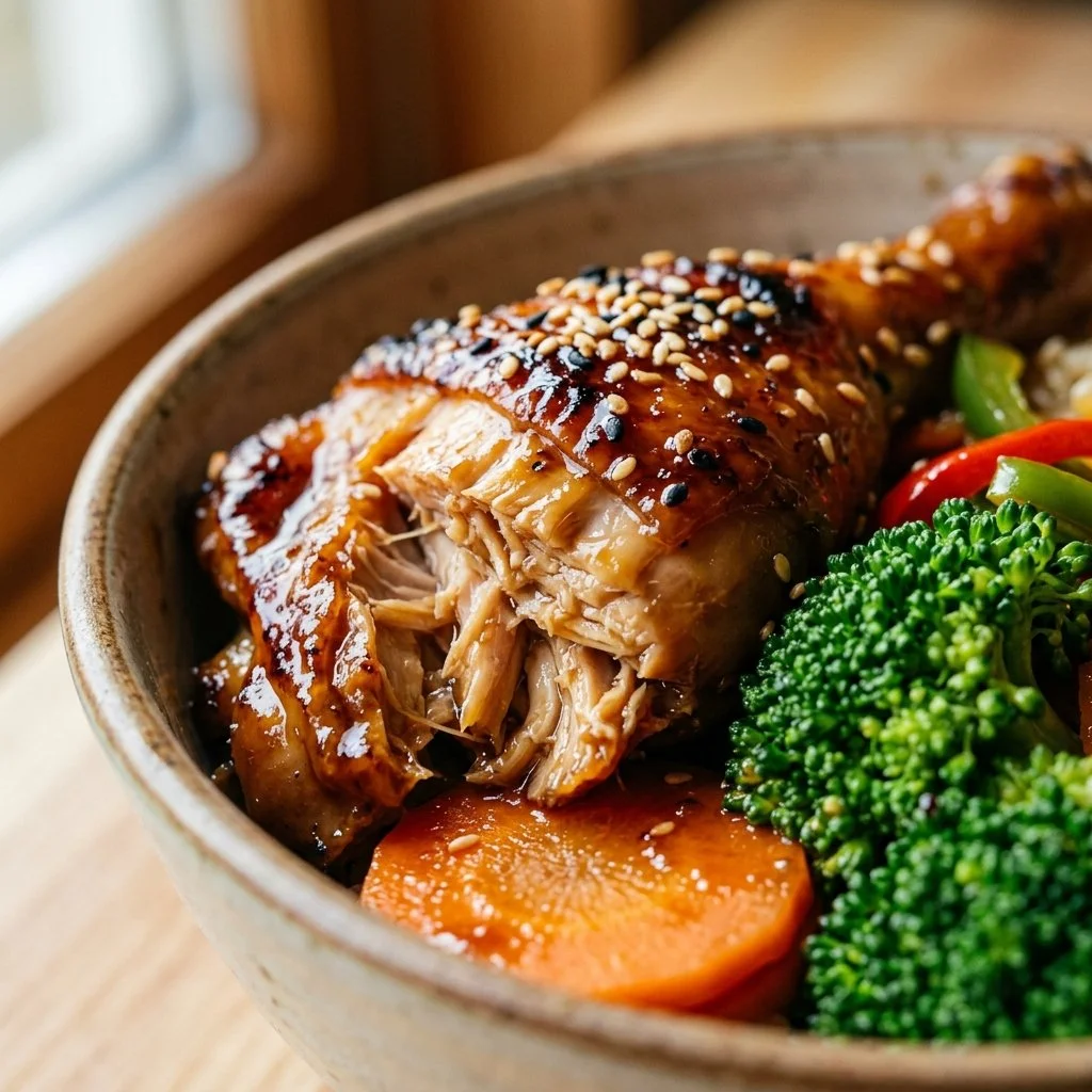 Delicious Chicken Teriyaki with glossy sauce and garnished vegetables