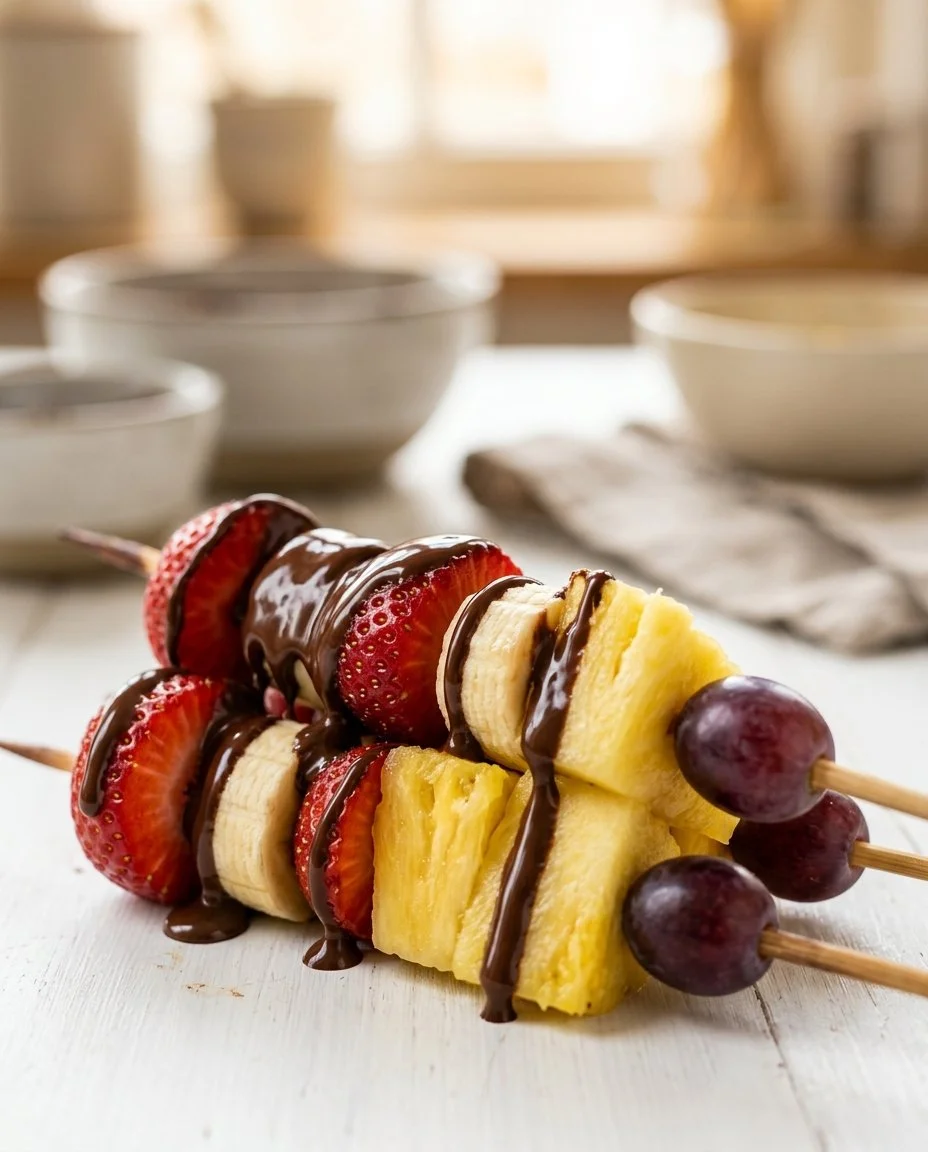 Chocolate-Drizzled Fruit Skewers