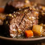 Delicious crockpot pot roast served with vegetables