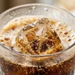 A refreshing dirty soda in a glass with ice and colorful ingredients