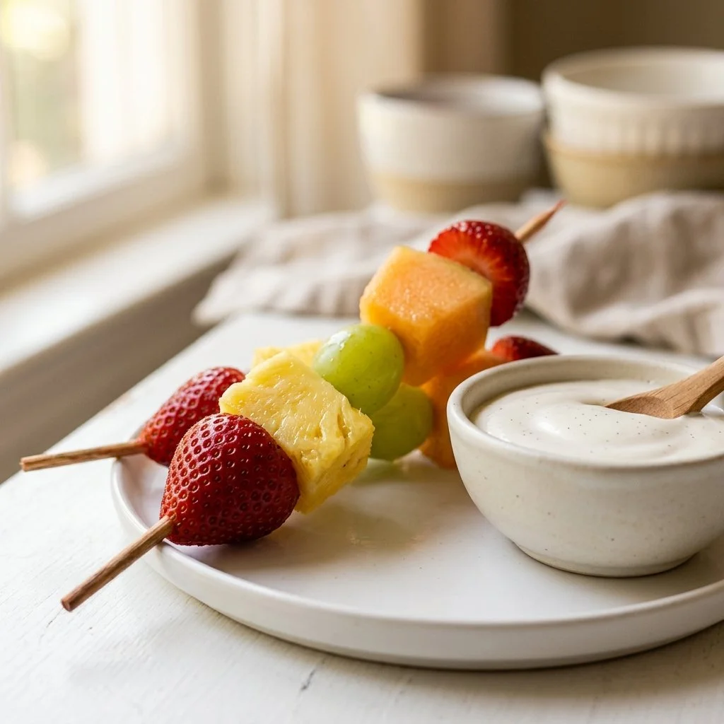 Fruit Kabobs and Skewers with Marshmallow Dip