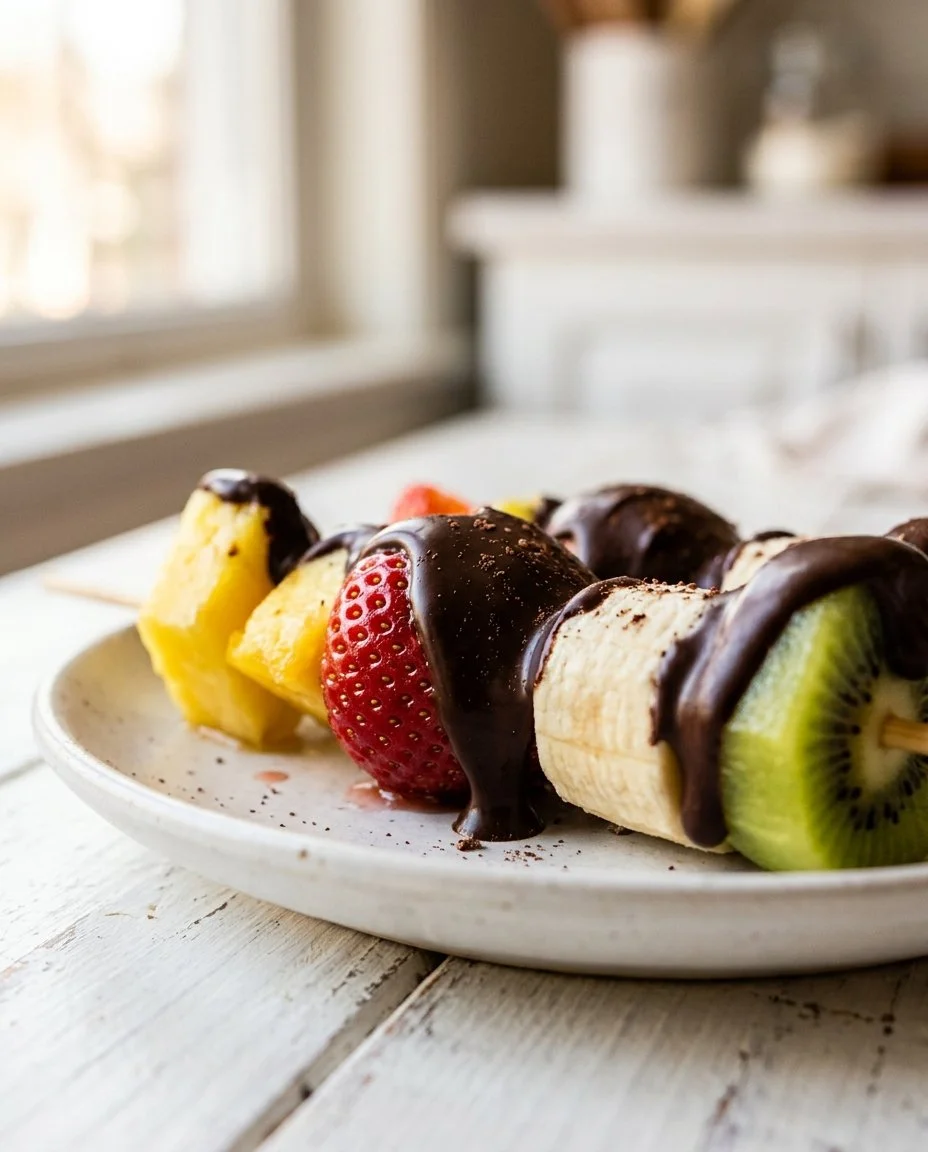 Fruit Skewers Dipped in Chocolate