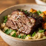 High-protein comfort bowl filled with healthy ingredients and vibrant colors.