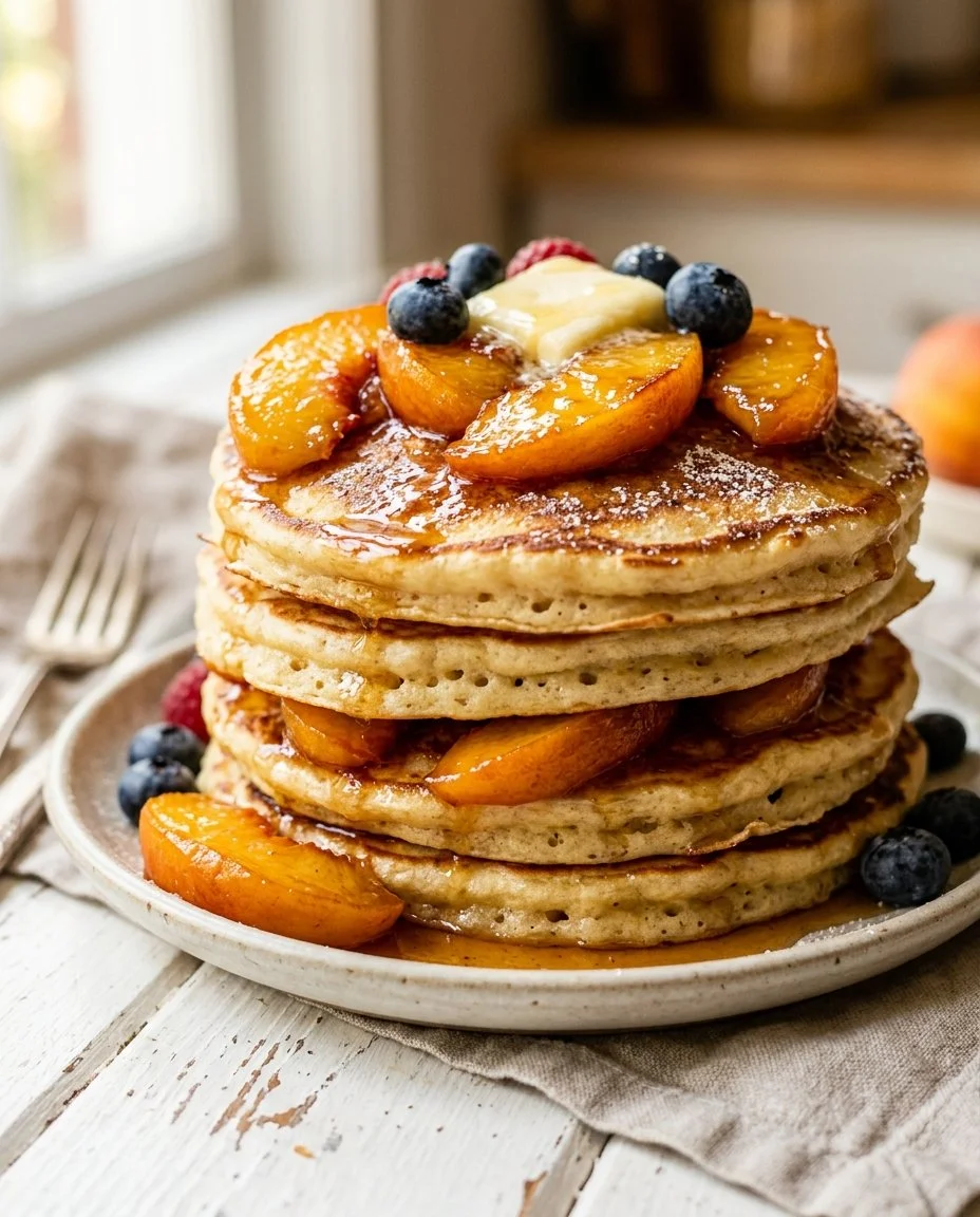 Homemade Peach Cobbler Style Pancakes