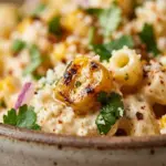 Bowl of Mexican street corn pasta salad with vibrant colors and ingredients