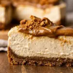 No-Bake Lotus Biscoff Cheesecake topped with Biscoff cookies