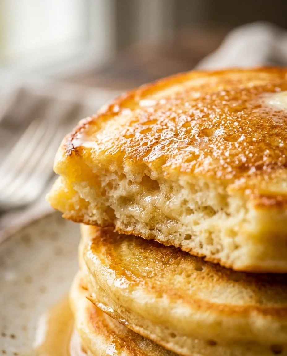 Delicious stack of fluffy pancakes topped with syrup and berries