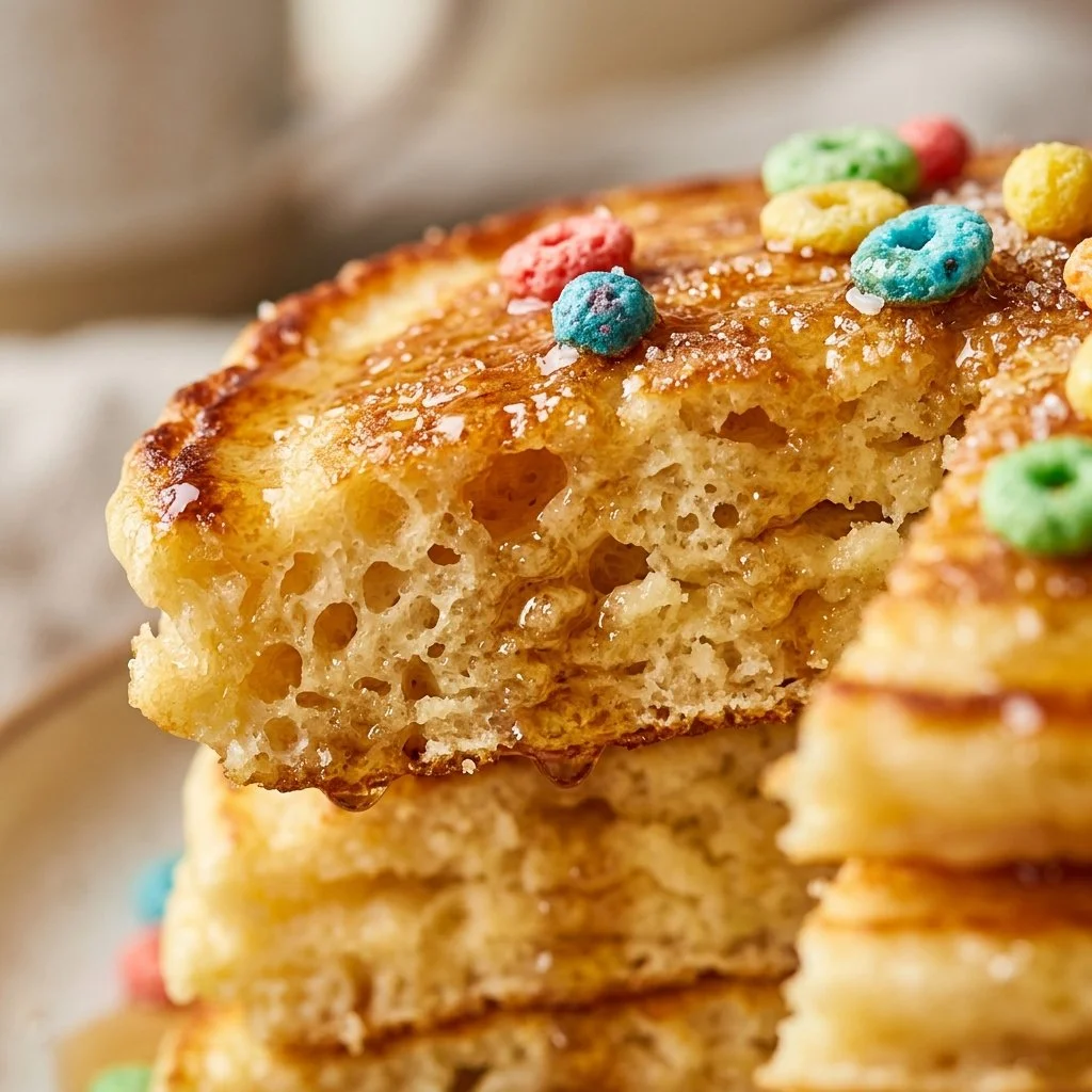 Delicious pancakes with mini cereal toppings for a fun breakfast idea