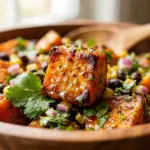 Delicious sweet potato salad with honey, lime, and chipotle dressing.