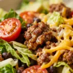 Delicious taco salad with Catalina dressing served in a vibrant bowl