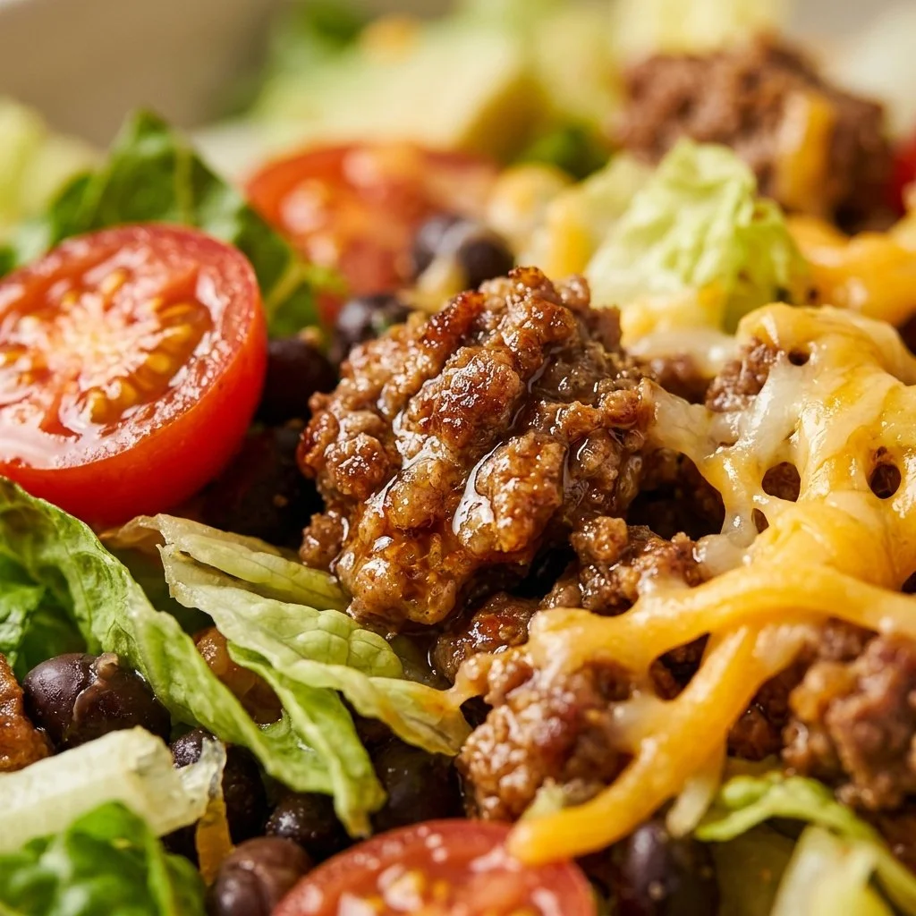 Delicious taco salad with Catalina dressing served in a vibrant bowl