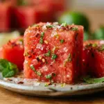 Refreshing watermelon salad with chili and lime ingredients in a bowl