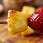 Colorful fruit kabobs with creatively shaped watermelon pieces.