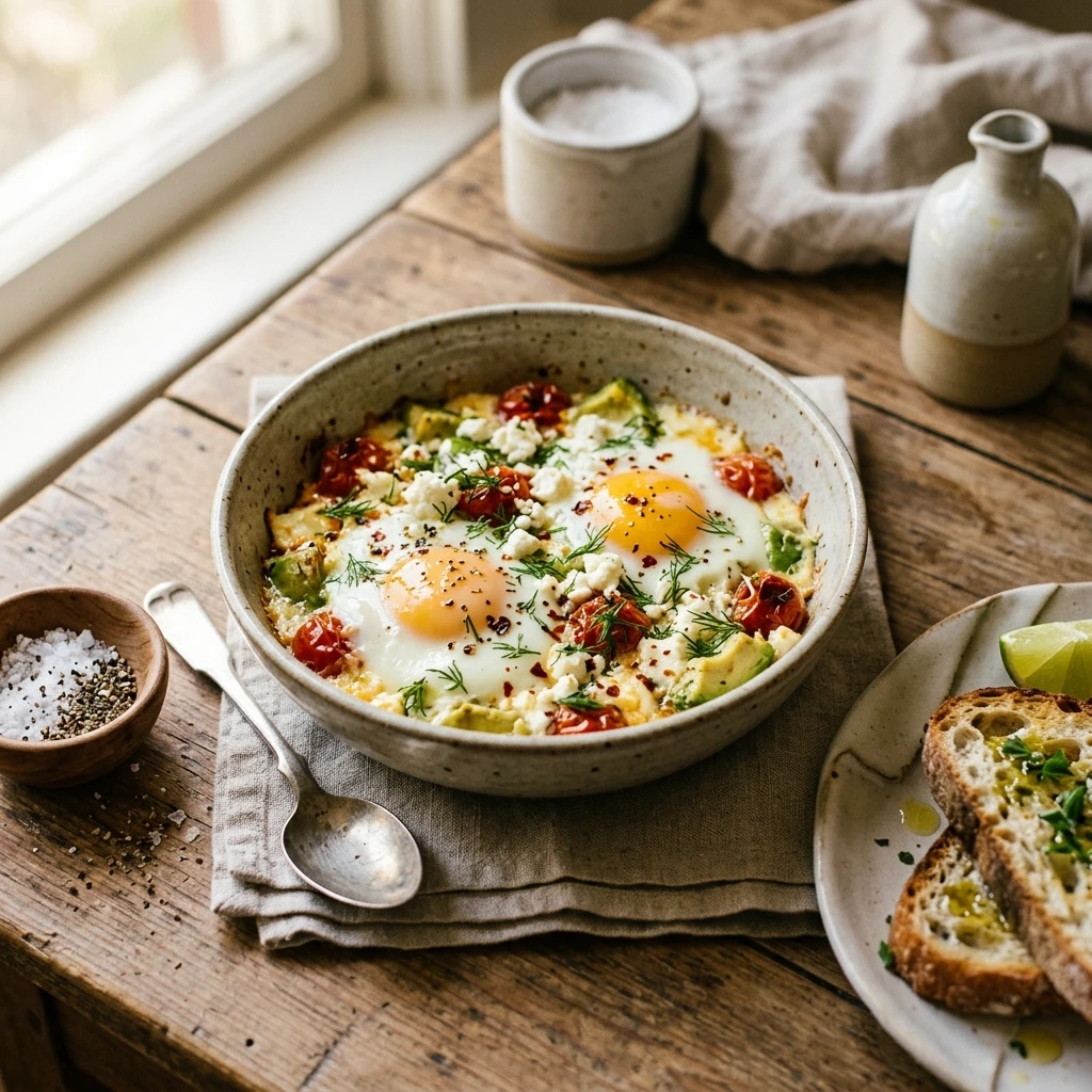 Baked Feta Avocado Eggs