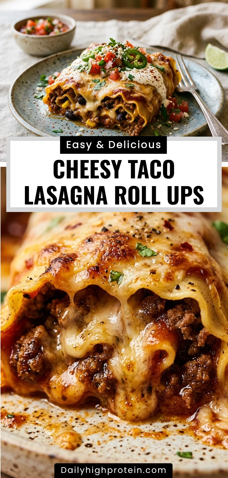 Cheesy Taco Lasagna Roll Ups
