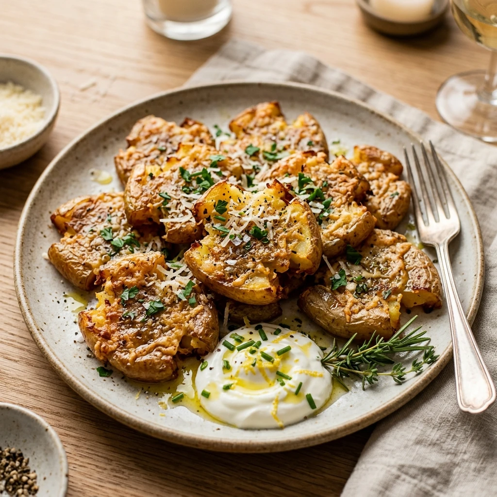Crispy Smashed Parmesan Potatoes