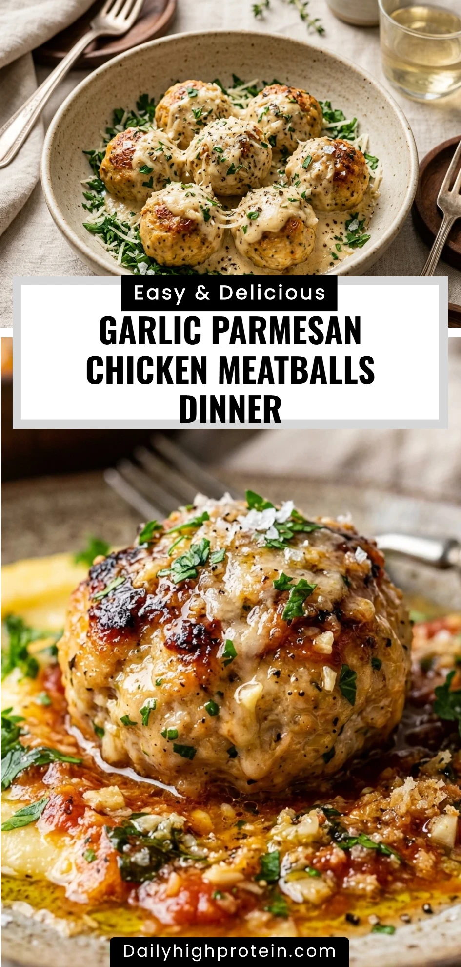Garlic Parmesan Chicken Meatballs Dinner