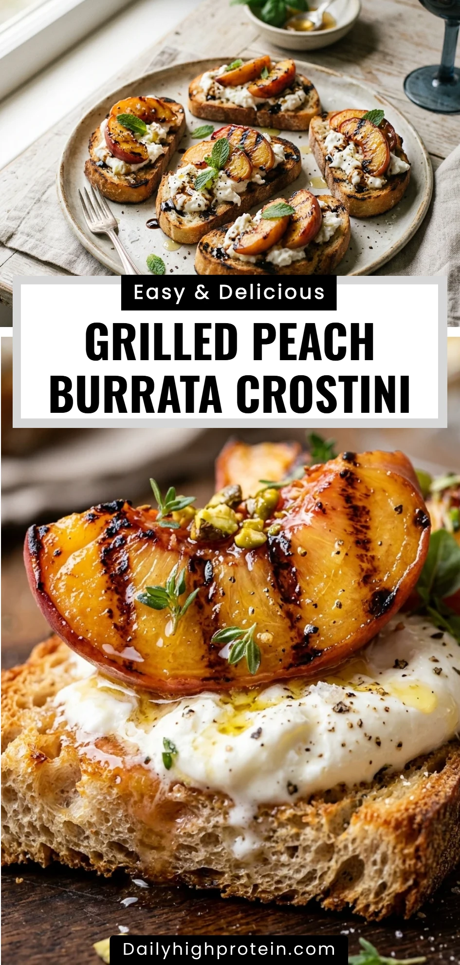 Grilled Peach Burrata Crostini